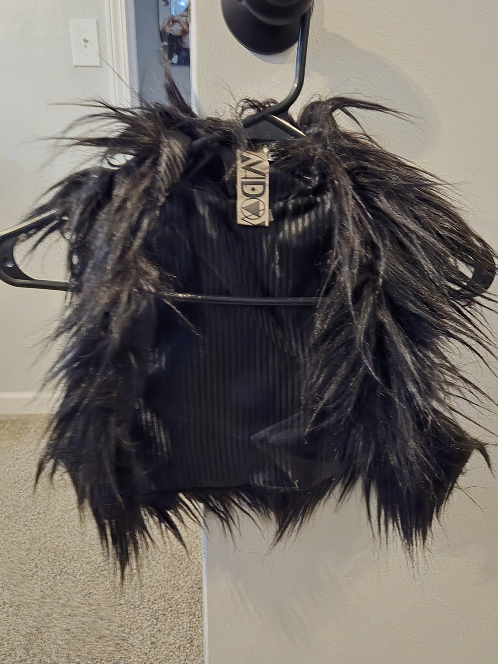 Lip Service Widow Faux Fur Black Women's Crop Top Vest XS